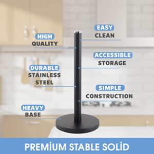 Hesalux Paper Towel Holder Black Matte - Stainless Steel Kitchen Paper Towel Stand, Kitchen Roll Dispenser for Any Kitchen or 15.5x4.6x29.2 cm