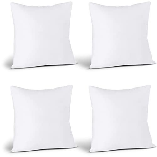 Utopia Bedding Throw Pillow Inserts (Set of 4, White), 18 x 18 Inches Pillow Inserts for Sofa, Bed and Couch Decorative Stuffer Pillows