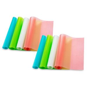 8 Pack Refrigerator Mats,T-melove Washable Fridge Mats,Non-Slip Refrigerator Pads for Drawers Shelves Cabinets and Placemats,17.71x11.41 Inch Can Be Cut,2 Clear/2 Blue/2 Pink/2 Green