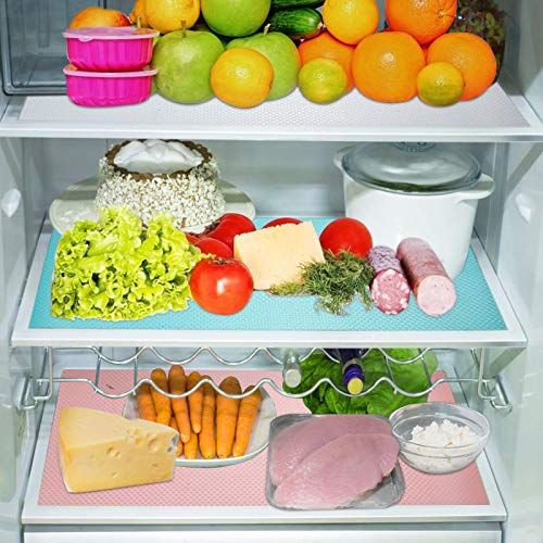 8 Pack Refrigerator Mats,T-melove Washable Fridge Mats,Non-Slip Refrigerator Pads for Drawers Shelves Cabinets and Placemats,17.71x11.41 Inch Can Be Cut,2 Clear/2 Blue/2 Pink/2 Green