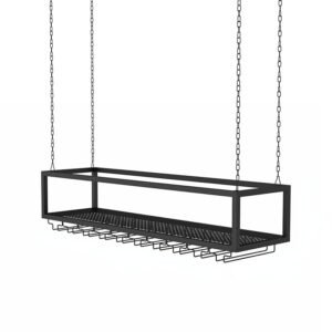 ceiling metal iron chain wine glass rack, hanging wine glass holder, adjustable wine rack with glass holder, matte black stemware rack