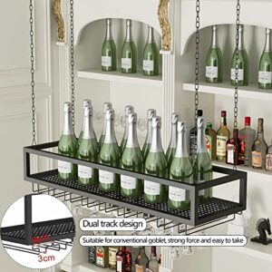 Ceiling Metal Iron Chain Wine Glass Rack, Hanging Wine Glass Holder, Adjustable Wine Rack with Glass Holder, Matte Black Stemware Rack