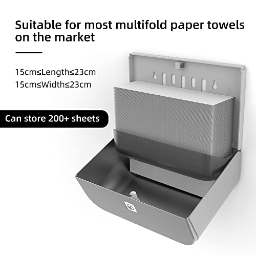 PLUSSEN Multifold Paper Towel Dispenser,C-Fold Folded Hand Paper Towels Dispenser Wall Mount for Commercial (Silver)