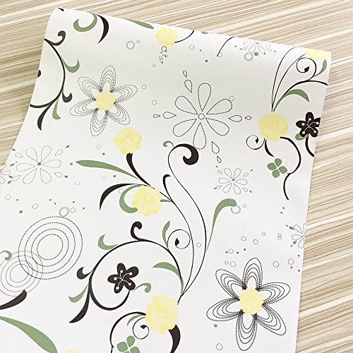 Yifely Yellow Blooms Furniture Paper Decorative Shelf Drawer Liner Self-Adhesive Storage Locker Decor 17.7 Inch by 9.8 Feet