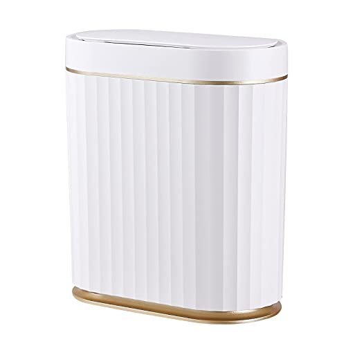 ELPHECO Bathroom Trash Can with Lid Automatic Garbage Can, 2 Gallon Slim Smart Trash Can, Small Plastic Trash Bin, 10 L Narrow Motion Sensor Trash Can for Bedroom, Bathroom, Kitchen, Office