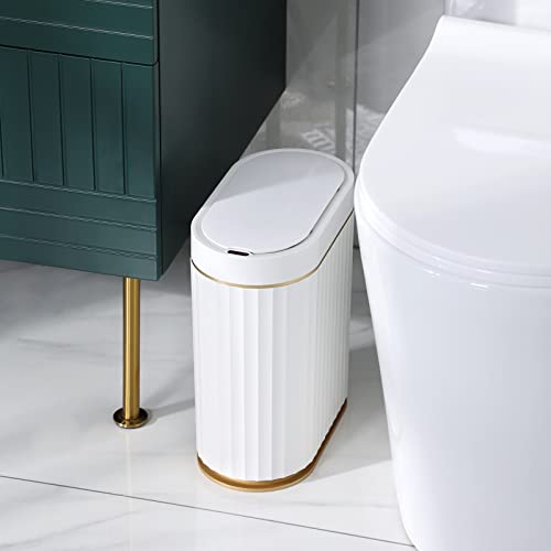 ELPHECO Bathroom Trash Can with Lid Automatic Garbage Can, 2 Gallon Slim Smart Trash Can, Small Plastic Trash Bin, 10 L Narrow Motion Sensor Trash Can for Bedroom, Bathroom, Kitchen, Office