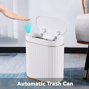 ELPHECO Bathroom Trash Can with Lid Automatic Garbage Can, 2 Gallon Slim Smart Trash Can, Small Plastic Trash Bin, 10 L Narrow Motion Sensor Trash Can for Bedroom, Bathroom, Kitchen, Office