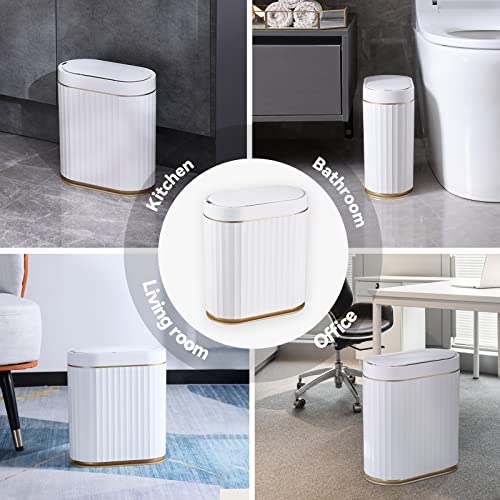 ELPHECO Bathroom Trash Can with Lid Automatic Garbage Can, 2 Gallon Slim Smart Trash Can, Small Plastic Trash Bin, 10 L Narrow Motion Sensor Trash Can for Bedroom, Bathroom, Kitchen, Office