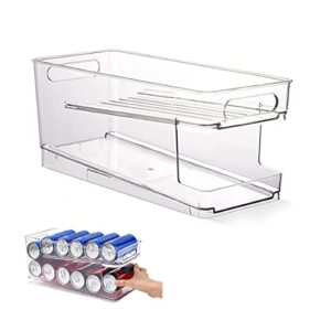hoisuen soda can organizer for refrigerator & pantry, 2-tier auto-rolling down stackable soda can dispenser for storage sn001
