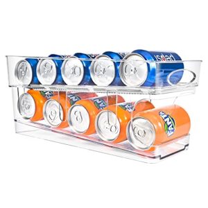 2-layer auto rolling beverage can organizer, soda can organizer for refrigerator pop can organizer dispenser holder for beer, transparent plastic containers