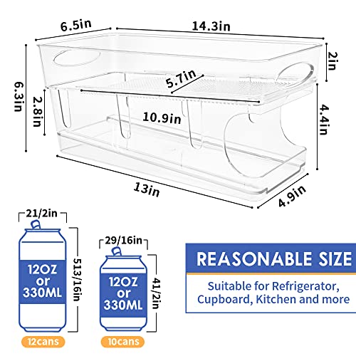 2-Layer Auto Rolling Beverage Can Organizer, Soda Can Organizer for Refrigerator Pop Can Organizer Dispenser Holder for Beer, Transparent Plastic Containers