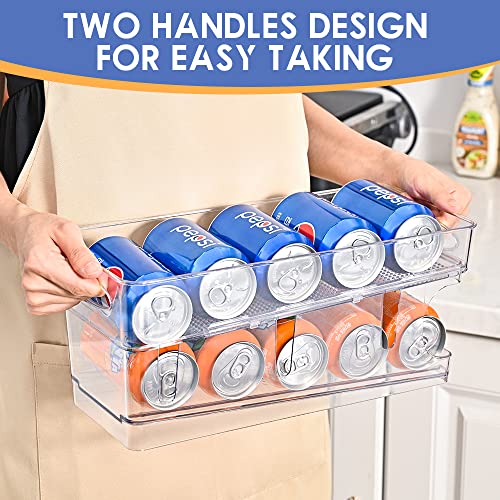 2-Layer Auto Rolling Beverage Can Organizer, Soda Can Organizer for Refrigerator Pop Can Organizer Dispenser Holder for Beer, Transparent Plastic Containers