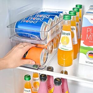 2-Layer Auto Rolling Beverage Can Organizer, Soda Can Organizer for Refrigerator Pop Can Organizer Dispenser Holder for Beer, Transparent Plastic Containers