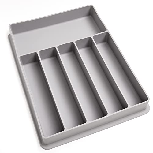 Premium Silicone Non-Slip, Non-Toxic, Grey Silverware Organizer for Kitchen Drawer