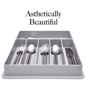 Premium Silicone Non-Slip, Non-Toxic, Grey Silverware Organizer for Kitchen Drawer