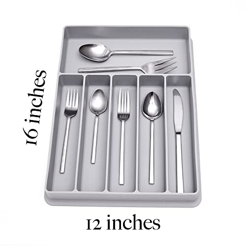 Premium Silicone Non-Slip, Non-Toxic, Grey Silverware Organizer for Kitchen Drawer