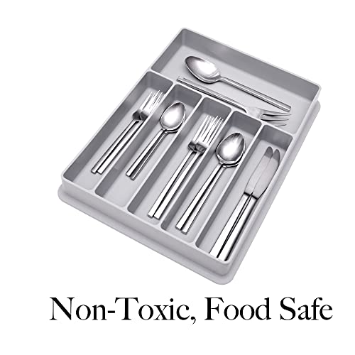 Premium Silicone Non-Slip, Non-Toxic, Grey Silverware Organizer for Kitchen Drawer