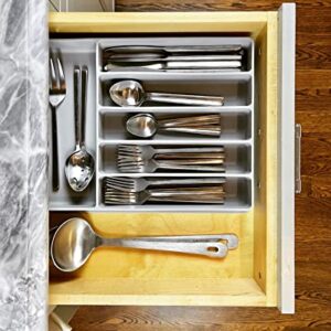 Premium Silicone Non-Slip, Non-Toxic, Grey Silverware Organizer for Kitchen Drawer