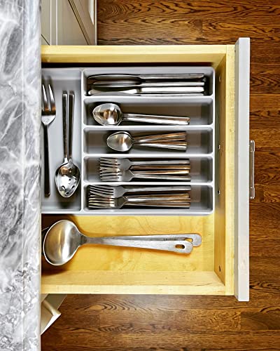 Premium Silicone Non-Slip, Non-Toxic, Grey Silverware Organizer for Kitchen Drawer