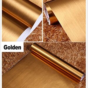 F&U Brushed Metal Look Contact Paper Film Vinyl Self Adhesive Backing Waterproof Metallic Gloss Shelf Liner Peel and Stick Wall Decal for Covering Counter Top Kitchen Cabinet (24 X 78.7 inch, Gold)