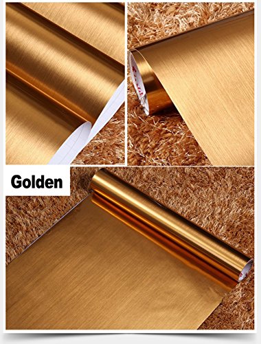 F&U Brushed Metal Look Contact Paper Film Vinyl Self Adhesive Backing Waterproof Metallic Gloss Shelf Liner Peel and Stick Wall Decal for Covering Counter Top Kitchen Cabinet (24 X 78.7 inch, Gold)