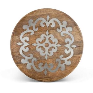 18-inch diameter metal-inlaid wood heritage lazy susan