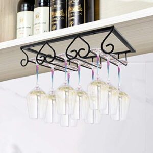 MOCOUM Wine Glasses Rack Under Cabinet Stemware Rack, Wine Glass Hanger Rack Wire Wine Glass Holder Storage Hanger for Cabinet Kitchen Bar (Black, 3 Rows 2 Pack)