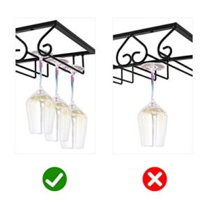 MOCOUM Wine Glasses Rack Under Cabinet Stemware Rack, Wine Glass Hanger Rack Wire Wine Glass Holder Storage Hanger for Cabinet Kitchen Bar (Black, 3 Rows 2 Pack)