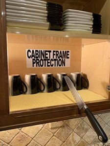 clear cabinet guard – door protector. fits over door edge to protect from water, nicks, and daily wear. easily trimmed. self gripping. no adhesive. prevents damage to kitchen cabinets. 3/4″x33″. 3/pk