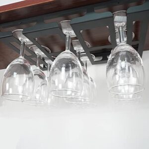 Jbikao Wine Glass Rack - Under Cabinet Stemware Wine Glass Holder Glasses Storage Hanger Metal Hanging Organizer for Bar Kitchen 3 Rows Black
