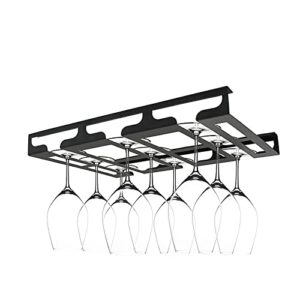 Jbikao Wine Glass Rack - Under Cabinet Stemware Wine Glass Holder Glasses Storage Hanger Metal Hanging Organizer for Bar Kitchen 3 Rows Black