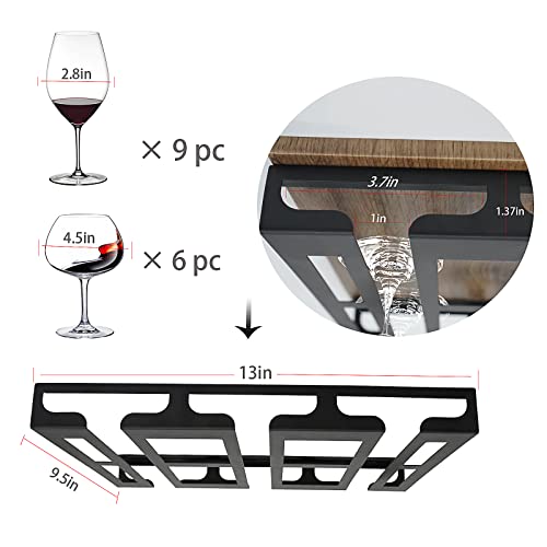 Jbikao Wine Glass Rack - Under Cabinet Stemware Wine Glass Holder Glasses Storage Hanger Metal Hanging Organizer for Bar Kitchen 3 Rows Black