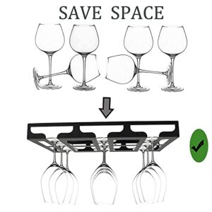 Jbikao Wine Glass Rack - Under Cabinet Stemware Wine Glass Holder Glasses Storage Hanger Metal Hanging Organizer for Bar Kitchen 3 Rows Black