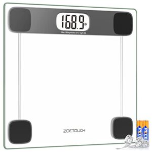 zoetouch scale for body weight digital bathroom scale weighing scale bath scale, lcd display batteries and tape measure included, 400lbs