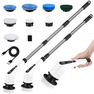 electric spin scrubber, leebein 2022 new cordless cleaning brush with 8 replaceable drill brush heads, tub and floor tile 360 power scrubber mop with 54 inch adjustable handle for bathroom kitchen car