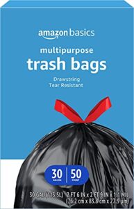 amazon basics multipurpose drawstring trash bags, 30 gallon, 50 count (previously solimo)
