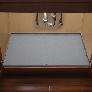 Under Sink Mats for Kitchen Waterproof 34"x 22", Under Kitchen Sink Mat Drip Tray Protector Liner Flexible Silicone with Drain Hole for Kitchen Bathroom Cabinet Gray