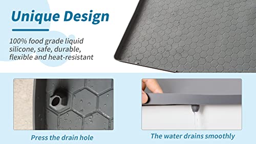 Under Sink Mats for Kitchen Waterproof 34"x 22", Under Kitchen Sink Mat Drip Tray Protector Liner Flexible Silicone with Drain Hole for Kitchen Bathroom Cabinet Gray