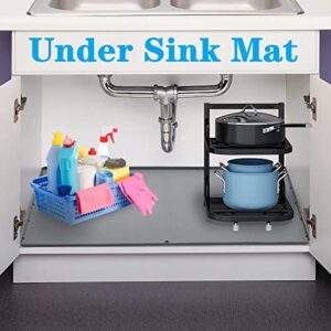 Under Sink Mats for Kitchen Waterproof 34"x 22", Under Kitchen Sink Mat Drip Tray Protector Liner Flexible Silicone with Drain Hole for Kitchen Bathroom Cabinet Gray