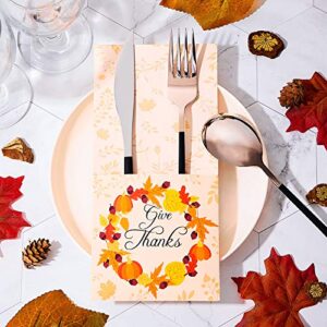 36 PCS Thanksgiving Silverware Cutlery Holders Thanksgiving Utensil Decor Fall Decor for Home Thanks Maple Leaf Silverware Paper Pouch Fall Harvest Party Supplies