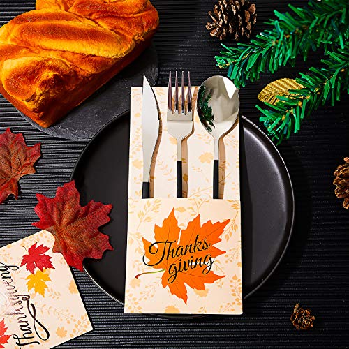 36 PCS Thanksgiving Silverware Cutlery Holders Thanksgiving Utensil Decor Fall Decor for Home Thanks Maple Leaf Silverware Paper Pouch Fall Harvest Party Supplies