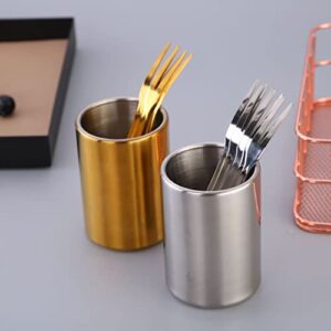 1 Piece Stainless Steel Fruit Fork Holder Cocktail Fork Holder Jar Stainless Steel Kitchen Utensil Holder Food Pick Forks Holder Coffee Spoon Holder Cup, Rose-Gold