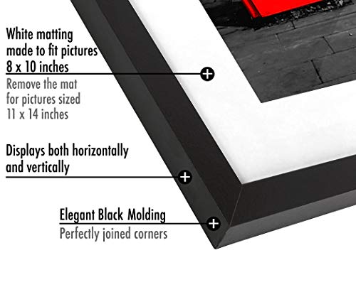 Americanflat 11x14 Black Picture Frame - Displays 8x10 With Mat or 11x14 Without Mat - Composite Wood with Shatter Resistant Glass - Horizontal and Vertical Formats for Wall