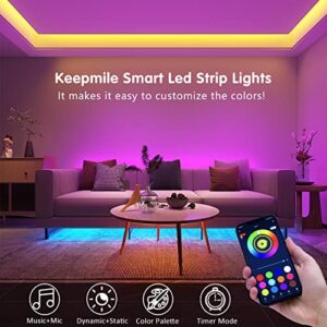 Keepsmile 100ft Led Strip Lights (2 Rolls of 50ft) Bluetooth Smart App Music Sync Color Changing RGB Led Light Strip with Remote and Power Adapter,Led Lights for Bedroom Room Home Decor Party Festival