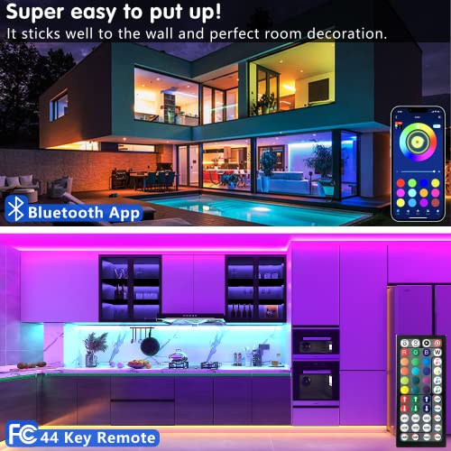 Keepsmile 100ft Led Strip Lights (2 Rolls of 50ft) Bluetooth Smart App Music Sync Color Changing RGB Led Light Strip with Remote and Power Adapter,Led Lights for Bedroom Room Home Decor Party Festival