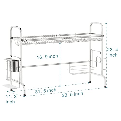 GSlife Over The Sink Dish Drying Rack Stable Stainless Steel Dish Drying Rack Kitchen Organizer Dish Drainer Shelf for Kitchen Counter, Silver