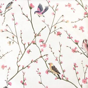 HDsticker Peel Stick Rustic Floral and Birds Wallpaper Self Birds Shelf Liner Contact Paper for Cabinets Dresser Drawer Walls Furniture Decal Removable 17.7X117 Inches Pink 17.7 x117