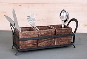 cut01br wooden utensil cutlery holder caddy flatware and silverware organizer spoons, forks, knifes and napkin supplie