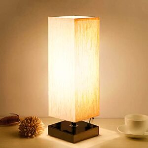 aooshine small table lamp for bedroom – bedside lamps for nightstand, minimalist solid wood night stand light lamp with square fabric shade, desk reading lamp for kids room living room office dorm