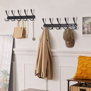 Dseap Coat Rack Wall Mounted - 5 Tri Hooks, Heavy Duty, Stainless Steel, Metal Coat Hook Rail for Coat Hat Towel Purse Robes Mudroom Bathroom Entryway (Black, 2 Packs)
